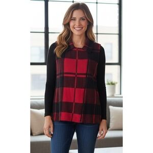 Chaps Plaid Asymmetrical Zip Up Vest Red & Black Size XL